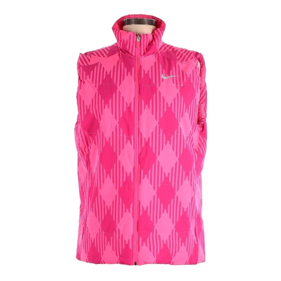Nike Golf Thermal Vest Size XL NWT Pink Barbie Mock Neck Sport Athletic Plaid - Picture 1 of 12